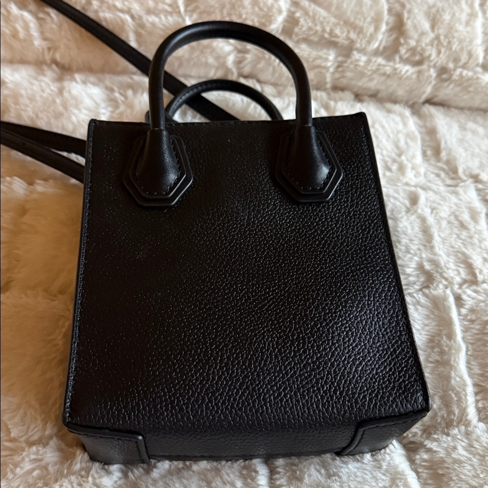 Michael Kors Black Leather Mini Satchel with Gold MK Charm - Picture 4 of 5